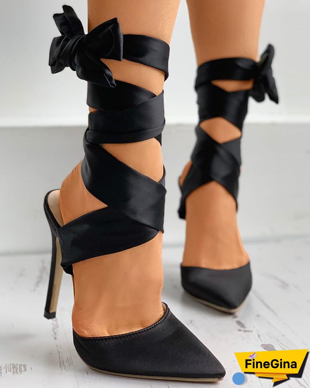 Ribbon Bandage Close Toe Stiletto Heel
