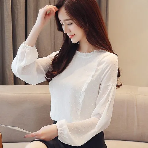 2021 Spring Autumn Fashion Long Sleeve Women Blouses Chiffon Women Shirts Pink Bottom Female Women Tops Feminine Blusas 1699 50