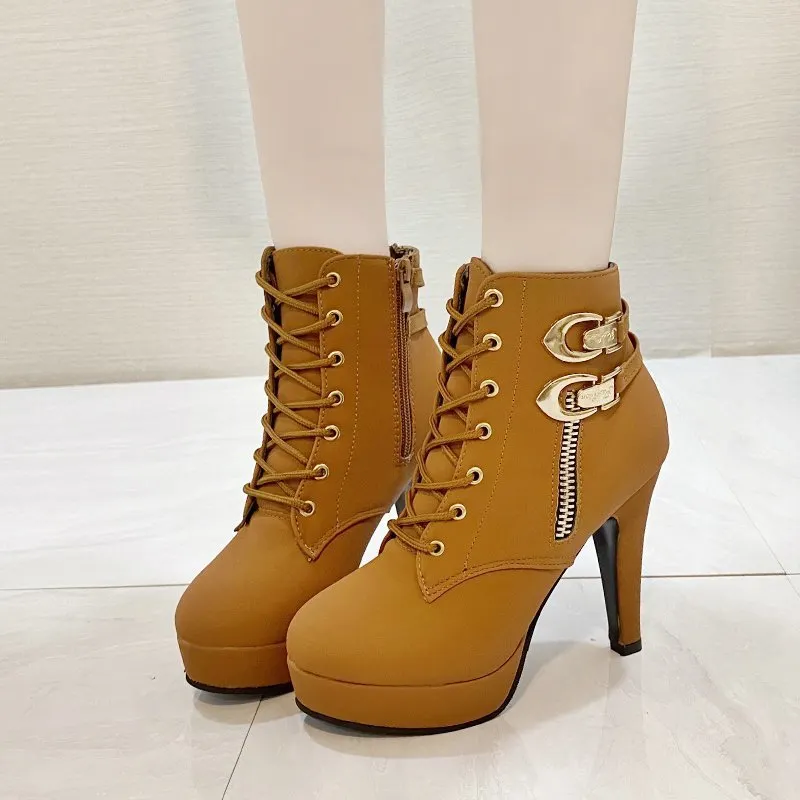 Breakj Breakj New Large-Size Martin Boots Women Fashion Zip Side Zipper Ultra-High And Solid Color Small Short Boots