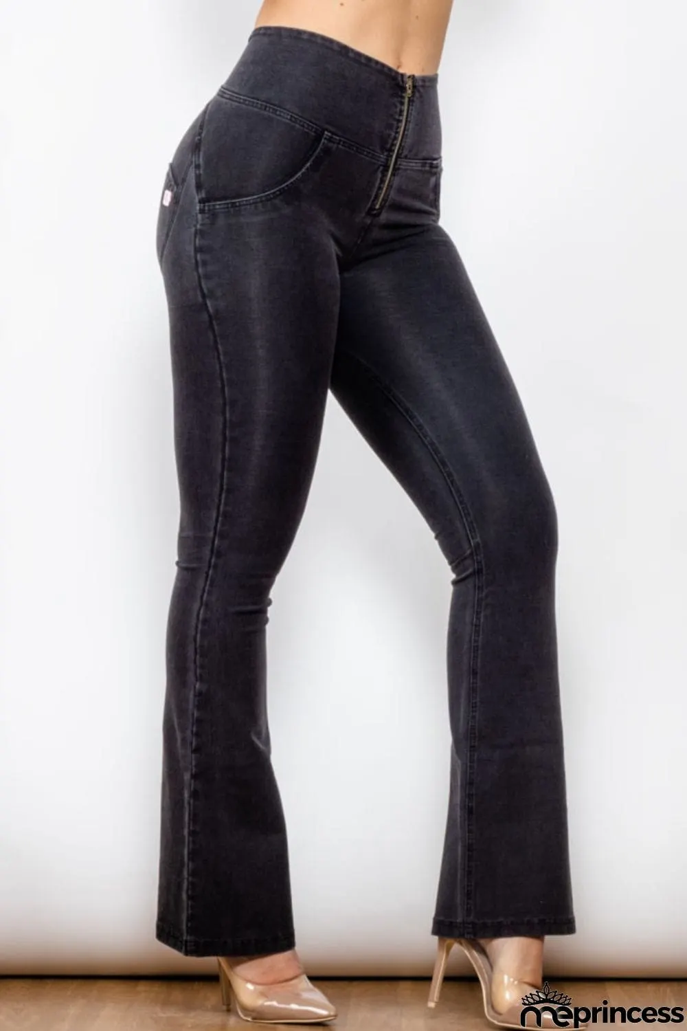 Zip Detail Flare Long Jeans