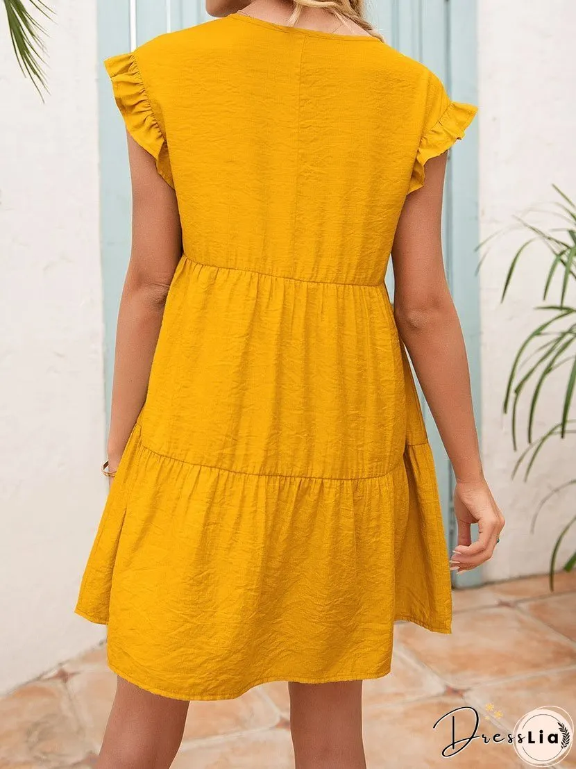 Loose V-neck Fungus Sleeve Mini Dress