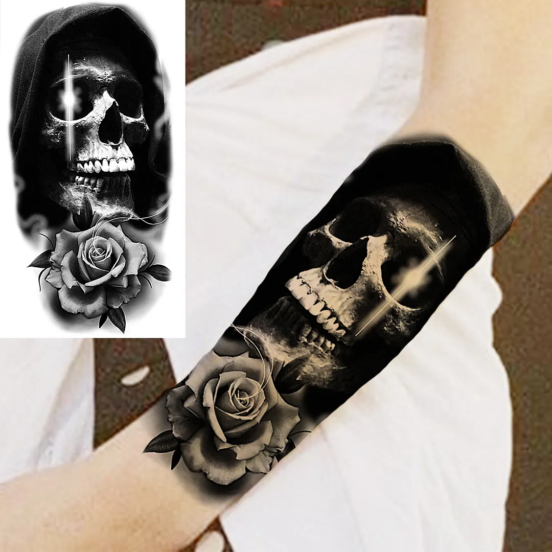 Sdrawing Skull Halloween Skeleton Temporary Tattoo For Men Adults Realistic Lion Tiger Wolf Scary Fake Tattoo Sticker Forearm Tatoo