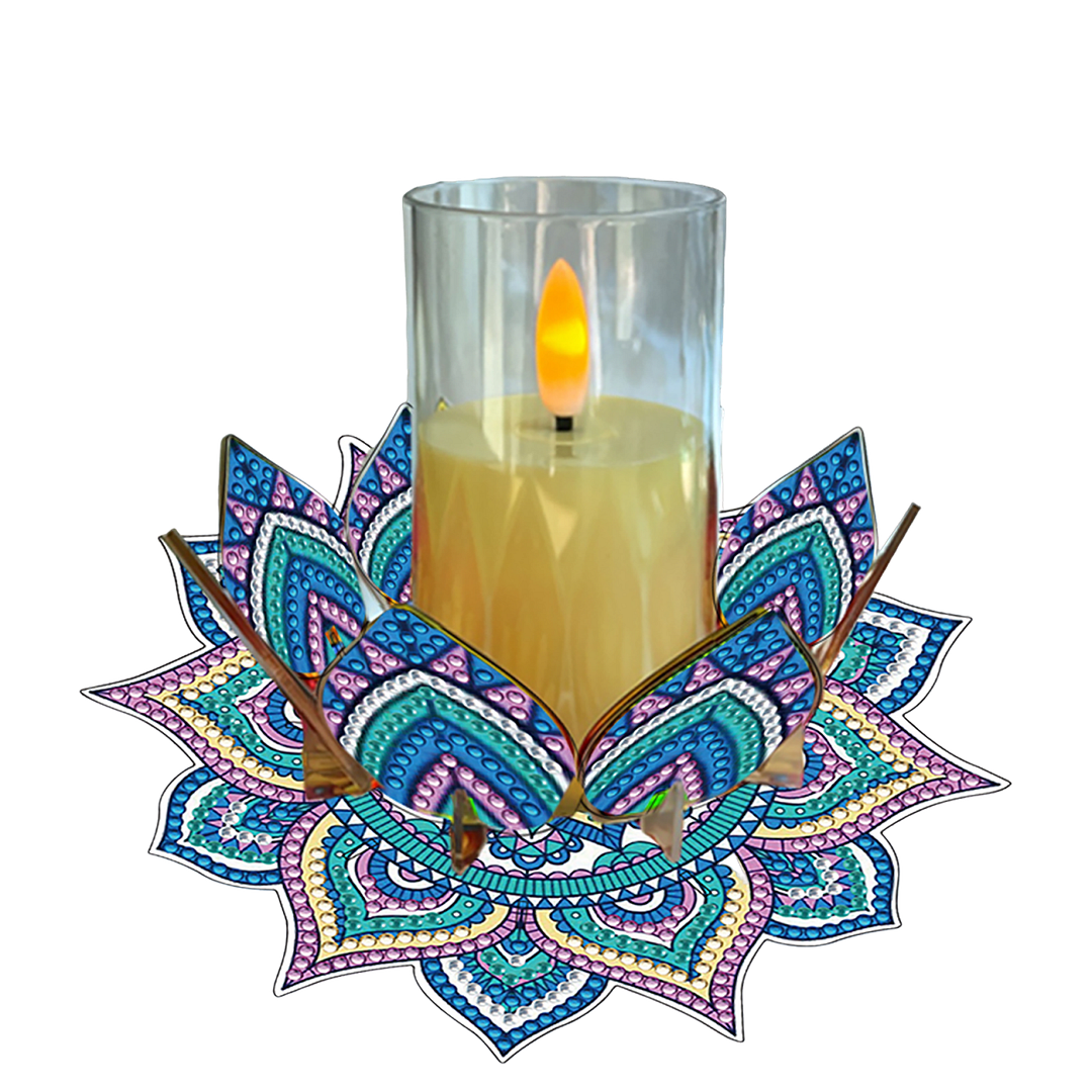 Mandala Lotus-E Acrylic DIY Diamond Painting Candle Holders Without Candles Crystal Painting Tealight Candle Stand Table Centerpiece for Adults Beginners Home Party Decor