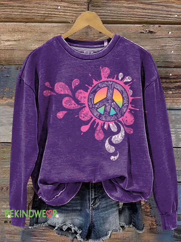 Peace Sign Love and Peace Casual Sweatshirt Multicolor / S