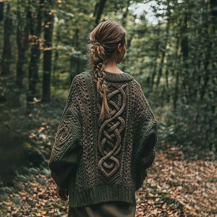 Vintage Women's Celtic Knot Chunky Knit Cozy Jacquard Cardigan