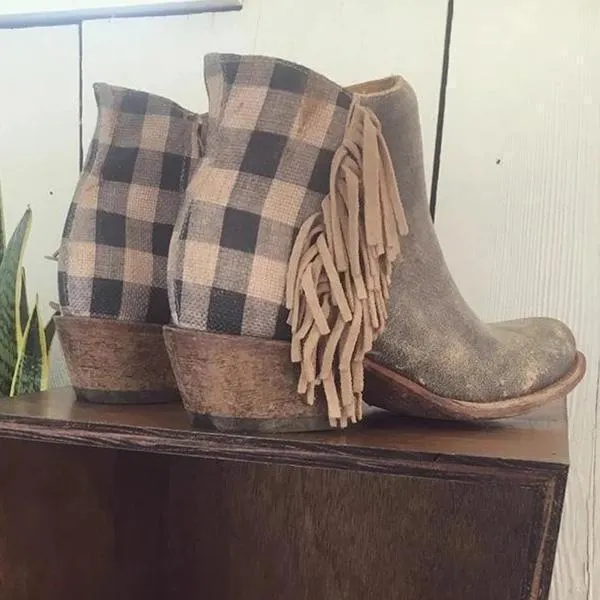 Chunky Heel Faux Leather All Season Tassel Boots