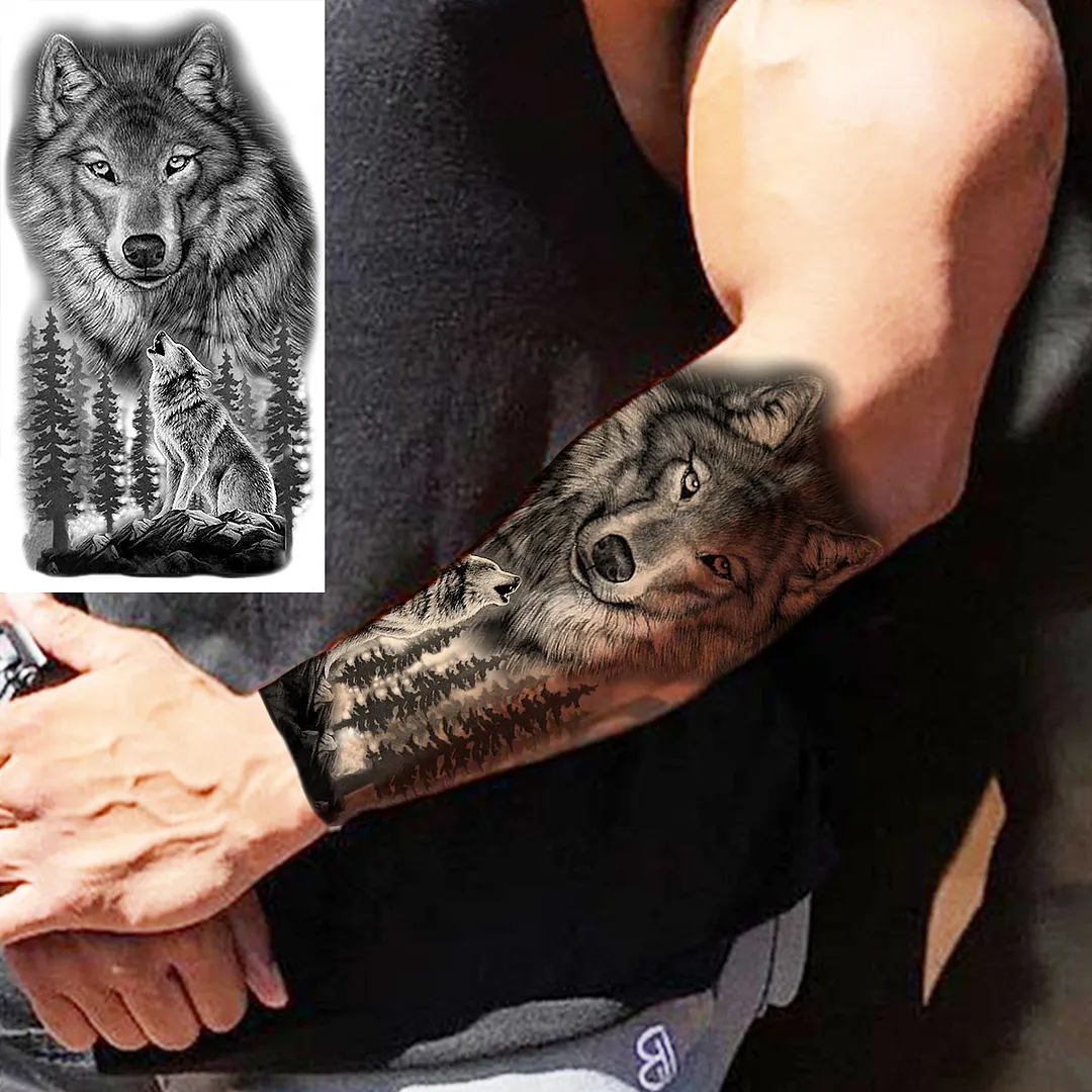 Sdrawing Skull Halloween Skeleton Temporary Tattoo For Men Adults Realistic Lion Tiger Wolf Scary Fake Tattoo Sticker Forearm Tatoo