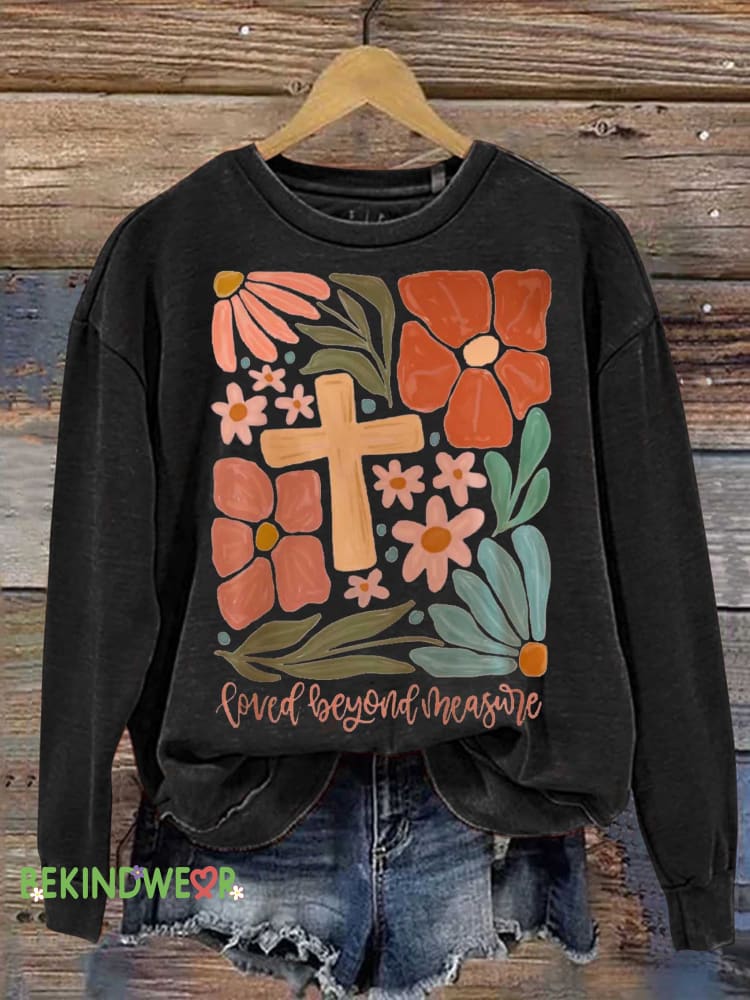 Loved Beyond Measure Christian Cross Casual Sweatshirt Black / S