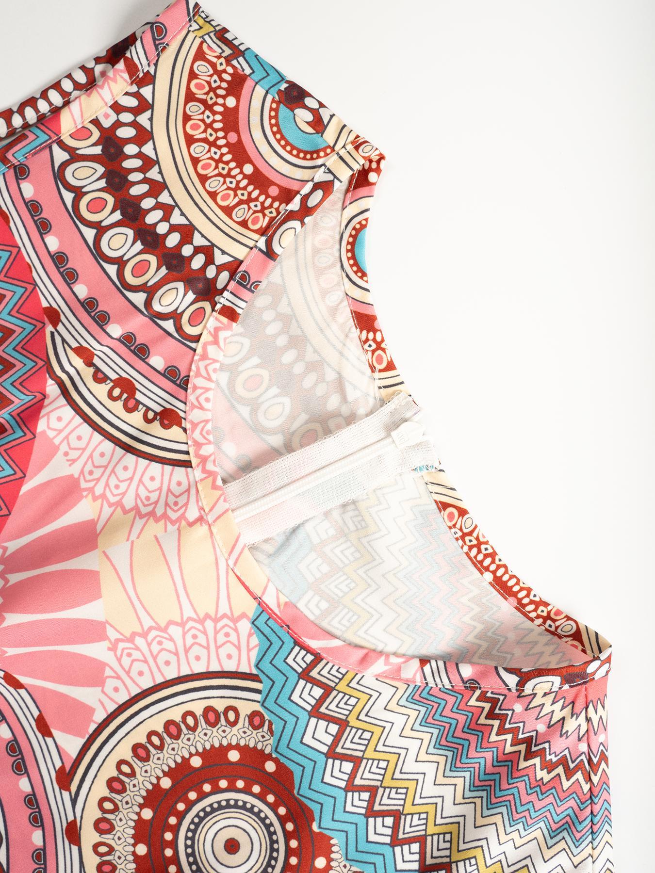 Women's Bohemian Style Sleeveless Jumpsuit, All over Print, Fitted, Casual, Round Neck, Wide Leg, Elastic Waist, Party & Vacation, Boho