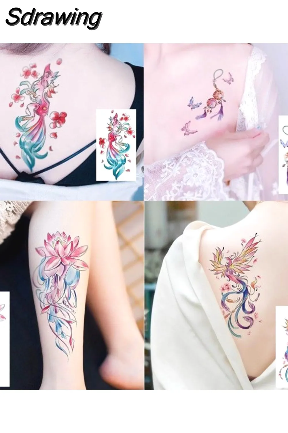 Sdrawing 4/5/9/10/18 PIeces Long Lasting Blue Flower Jewelry Tattoo Sticker Sexy Belly Block Scar Stretch Marks Waterproof Tattoo Sticker 715-1