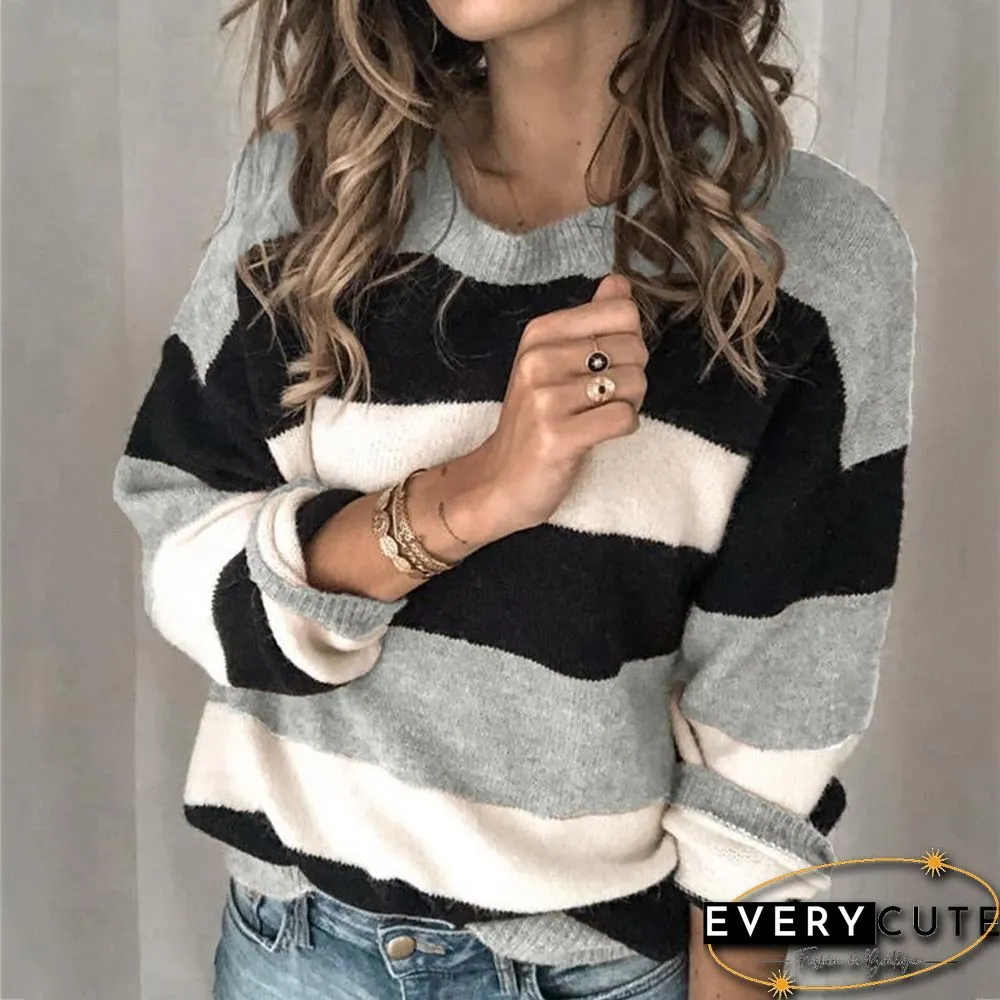 Striped Crew Neck Long Sleeve Pullover