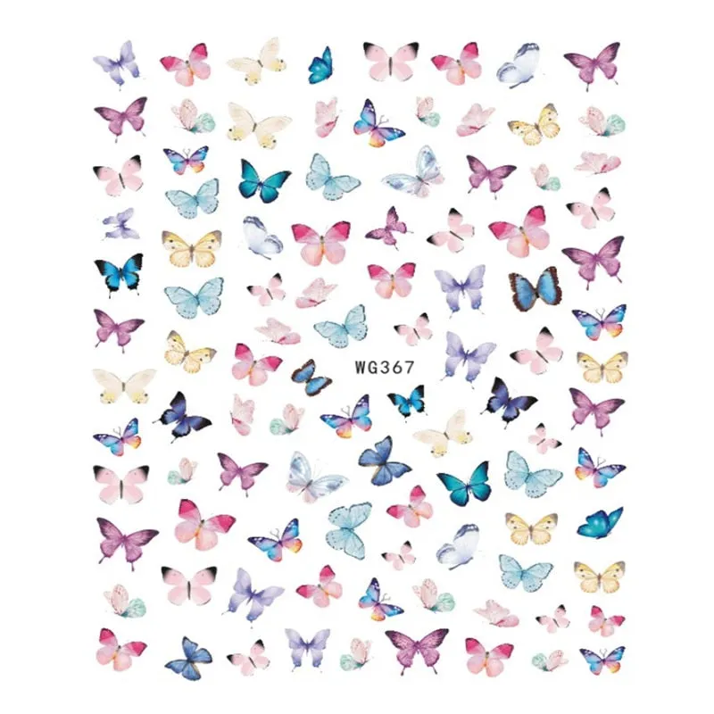 1pc Holographic Blue Nail Stickers Pink Colorful Butterfly Art Sticker With Adhesive DIY Extension Flowers Rose Nail Decoration-Nail Inspo