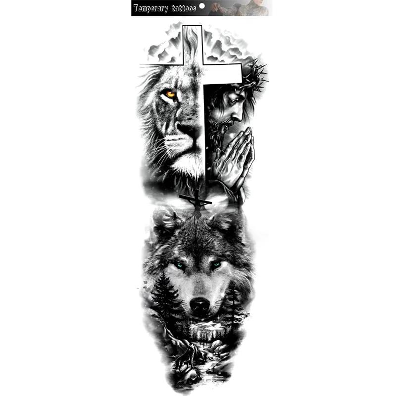 Waterproof Temporary Large Arm Sleeve Tatoo Sticker Fox Tiger Lion Animal Stickers Body Arm Legs Tattoos Temporary Paper Cover