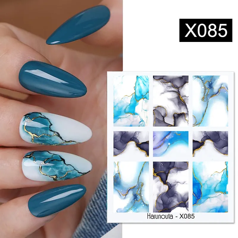 Harunouta Water Decals Ink Blooming Flower Leaves Transfer Nail Stickers Butterfly Love Heart Design Slider Watermark Decoration-Nail Inspo