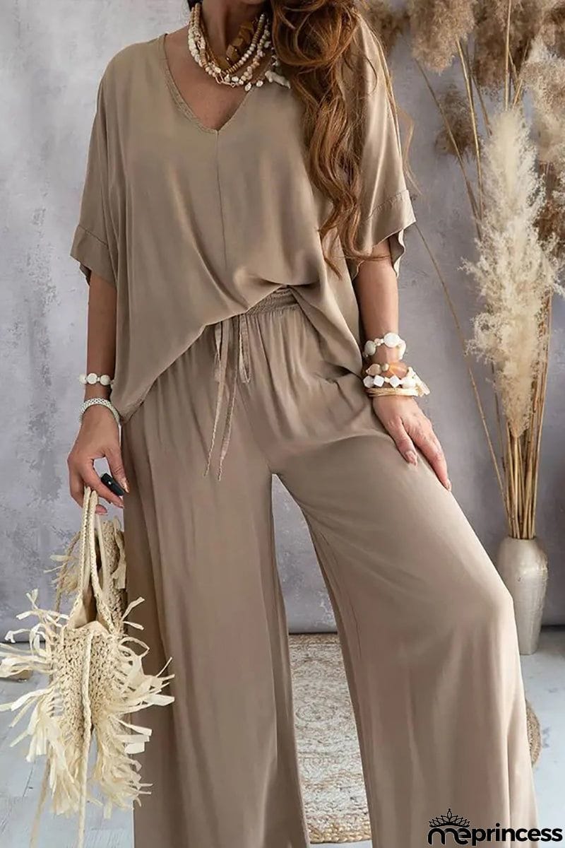 V Neck Bat Blouse Pants Set