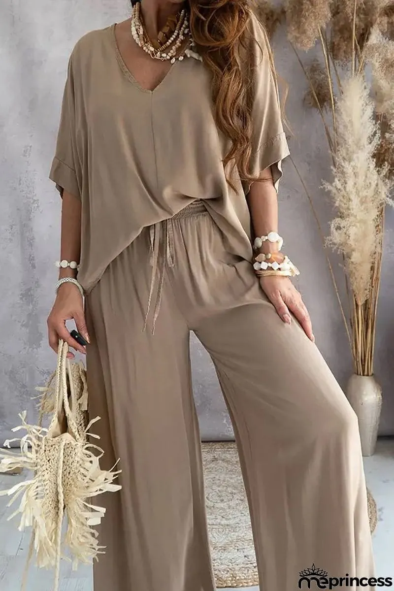 V Neck Bat Blouse Pants Set