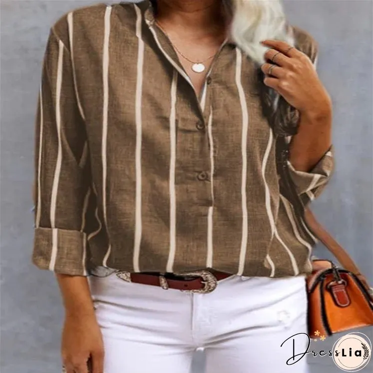Women's Summer Shirt Striped Half Long Sleeve Blouses