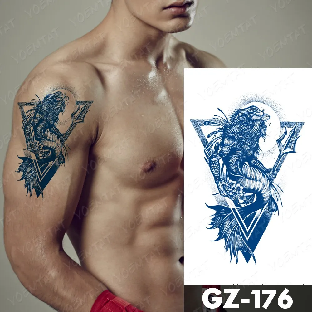 Sdrawing Lasting Ink Tattoos Body Art Waterproof Temporary Tattoo Sticker Line Dragon Tiger Totem Tatoo Arm Fake Fox Whale Tatto