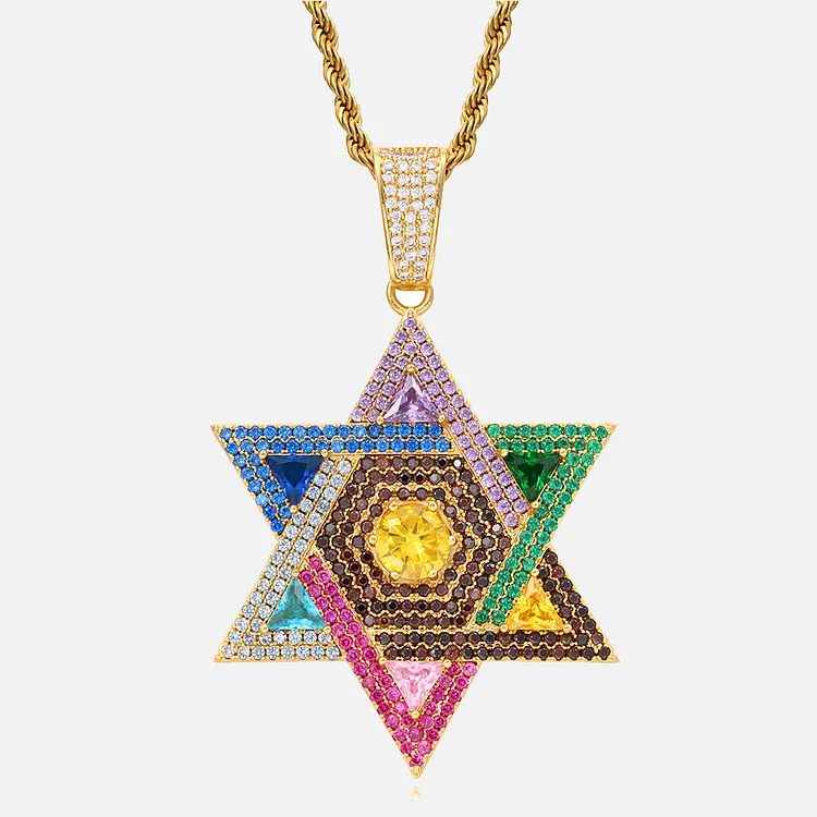 Iced Six pointed Star Pendants Hip Hop Bling Bling Necklaces For Men