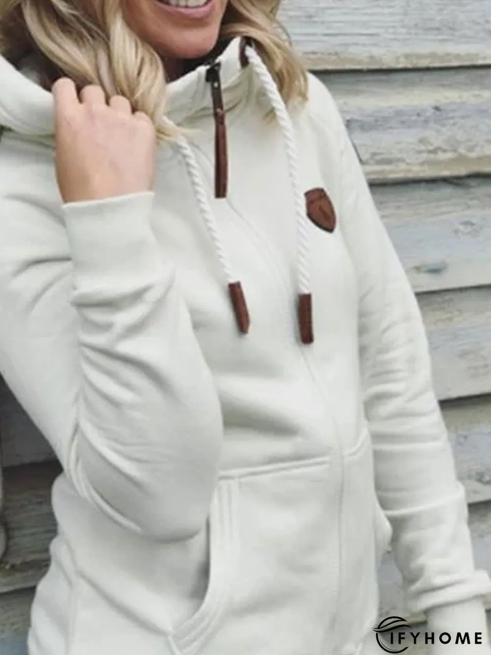 Cotton-Blend Pockets Hoodie Long Sleeve Outerwear | IFYHOME