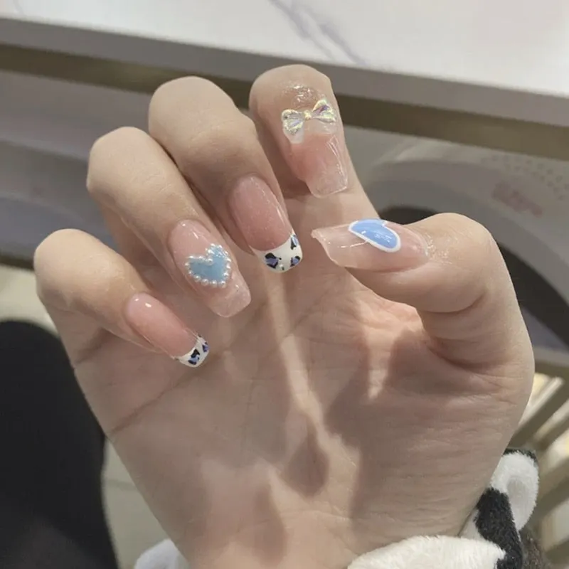24pcs Butterfly Nail Patch Glue Type Removable Long Paragraph Fashion Manicure Wearable False Nails Patch With Glue Fake Nails-Nail Inspo