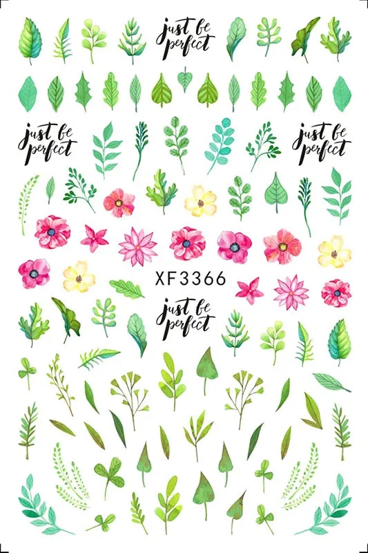 3D Nail Art Stickers Manicure Decoration Design Nail Art Decal Green Clover Leaf Nail Art Designer Decals Beautiful Flower