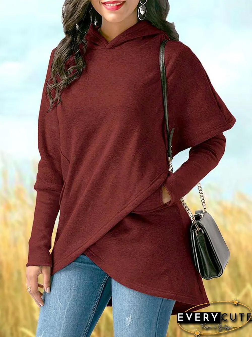 Cross Hem Women Autumn Hoodie