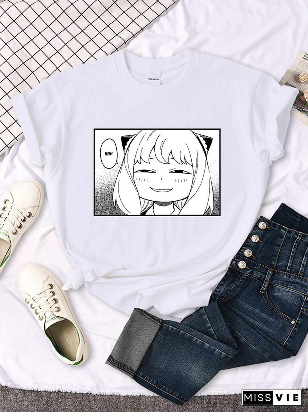 Spy X Family - Anya Heh Manga Print Women T Shirt Breathable Street Short Sleeve Hip Hop Summer Clothes Fashion Quality T-Shirt