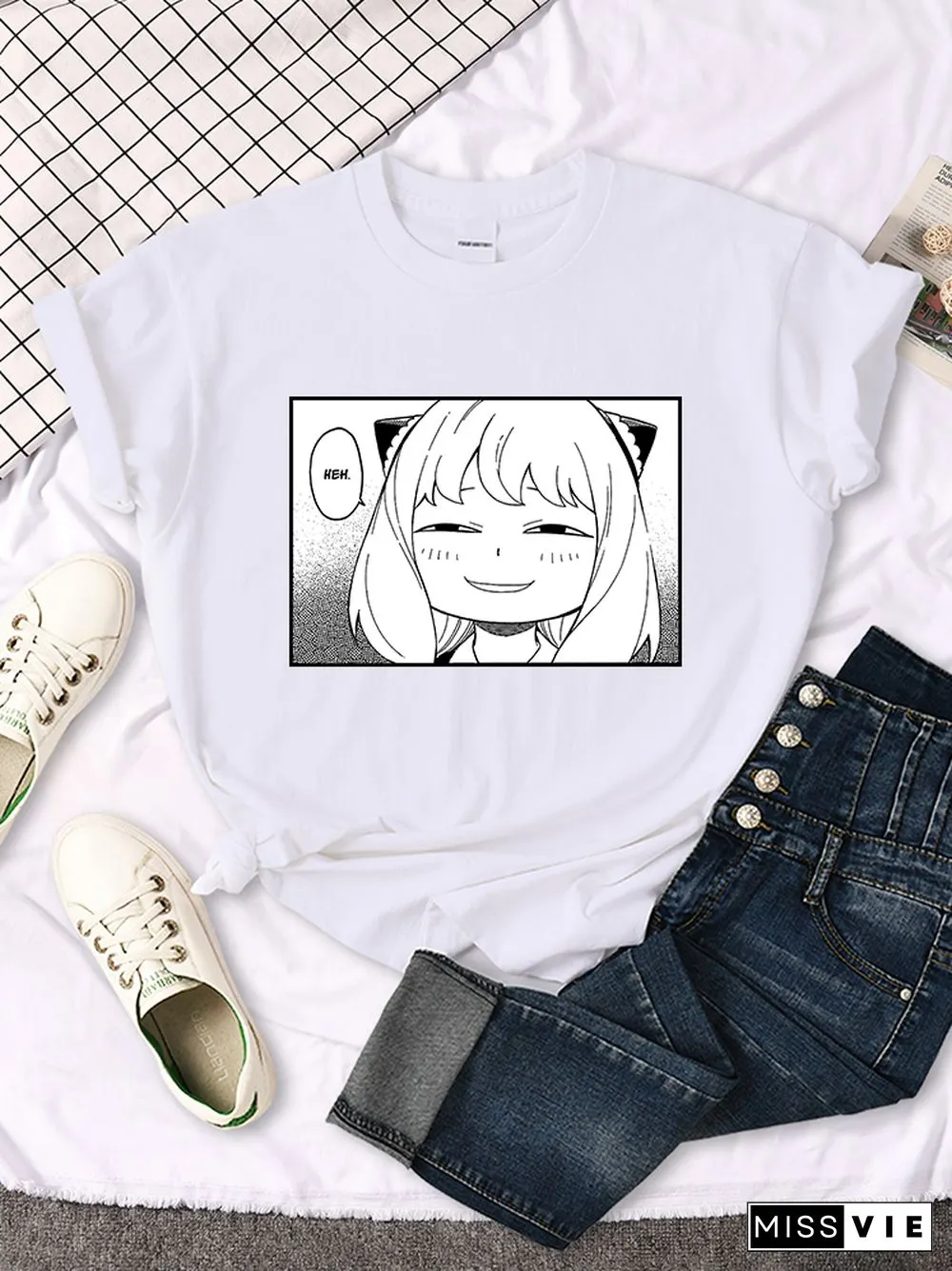 Spy X Family - Anya Heh Manga Print Women T Shirt Breathable Street Short Sleeve Hip Hop Summer Clothes Fashion Quality T-Shirt