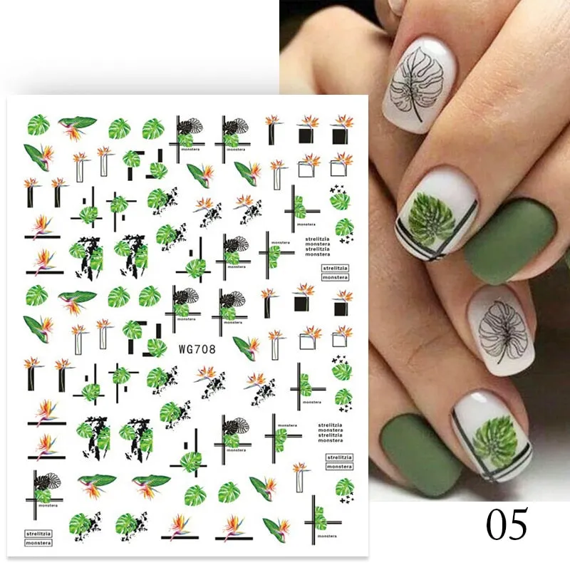 Geometric Lines Flowers Leaves 3D Nail Sticker Figure Woman Face Pattern Special Self Adhesive Nail Art Decals Manicures Sliders-Nail Inspo
