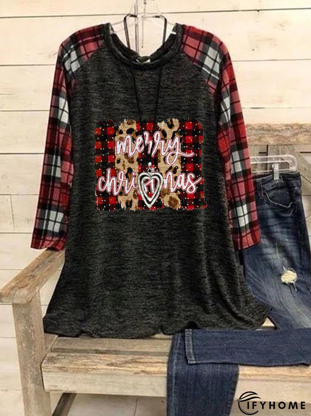 Round Neck Long Sleeve Casual Printed Tunic T-Shirt | IFYHOME