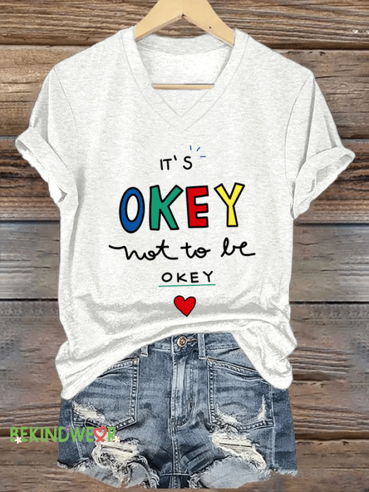 Women&rsquo;s It&rsquo;s Ok Print V-Neck T-Shirt White / S