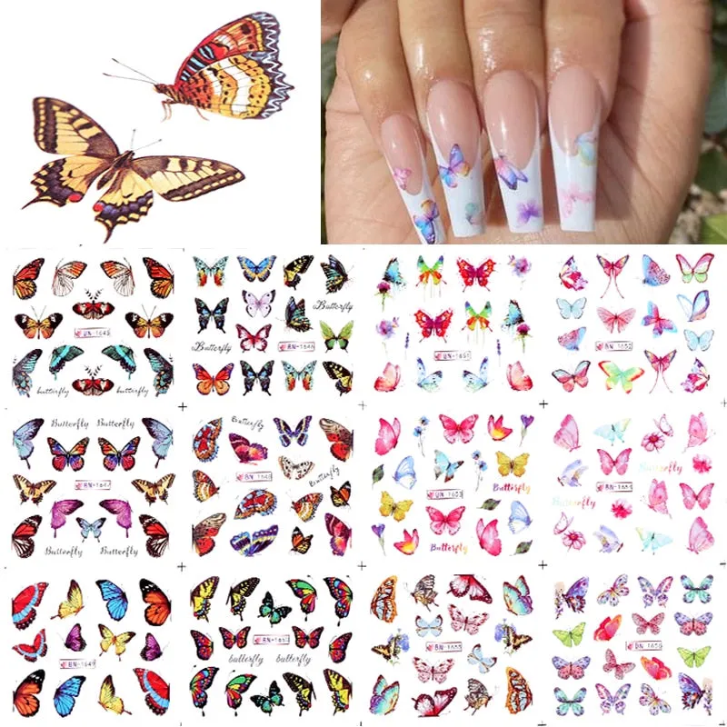 12Styles Harunouta Spring Summer Alphabet Flower Leaves Nail Water Decals Popular Geometric Lines Transfer Stickers Decoration