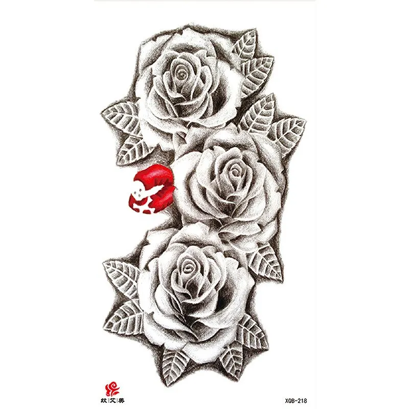 Sdrawing Temporary Tattoo Sticker Flash Tattoos Skull Snake Wolf Blue Pink Rose Flowers Body Art Arm Fake Sleeve Tatoo Women