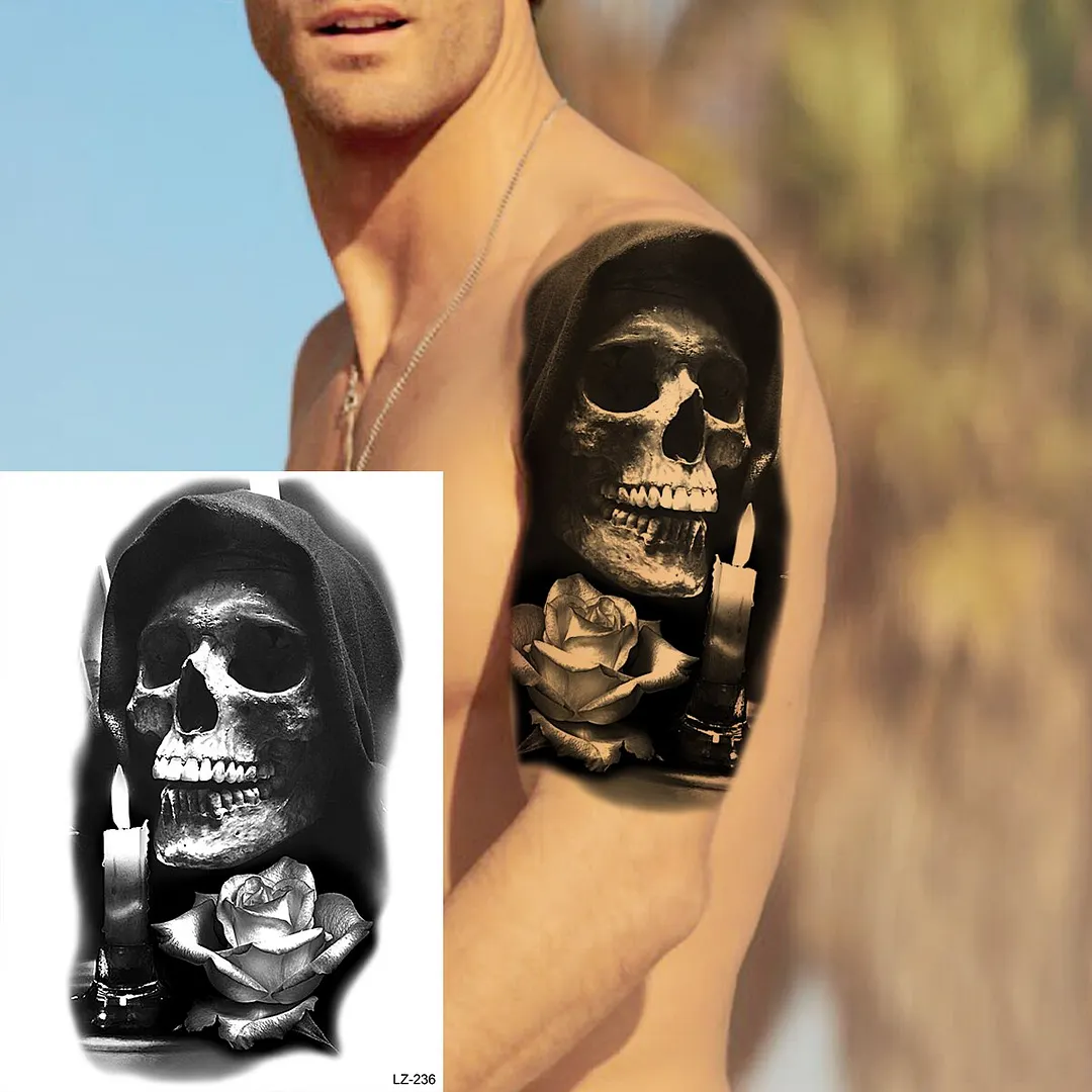 Sdrawing Large Anchor Back Octopus Pirate Skeleton Halloween Temporary Tattoos For Men Adult Compass Wings Fake Tattoo Stickers