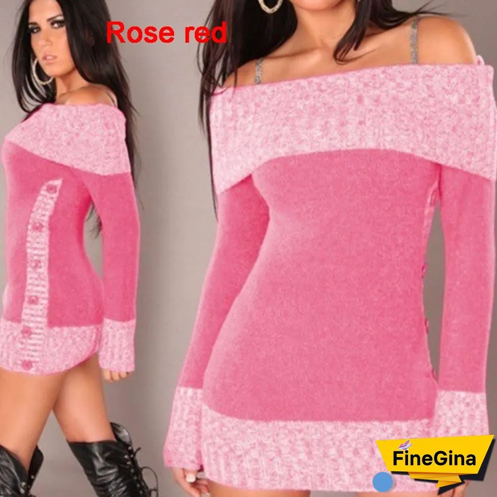 Women's Fashion Autumn Winter Casual Long Mini Dress Knitted Wear Knitted Sweater Dress