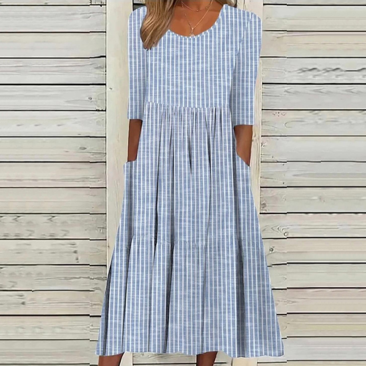 Comstylish Women's Casual Retro Stripe Cotton Dress