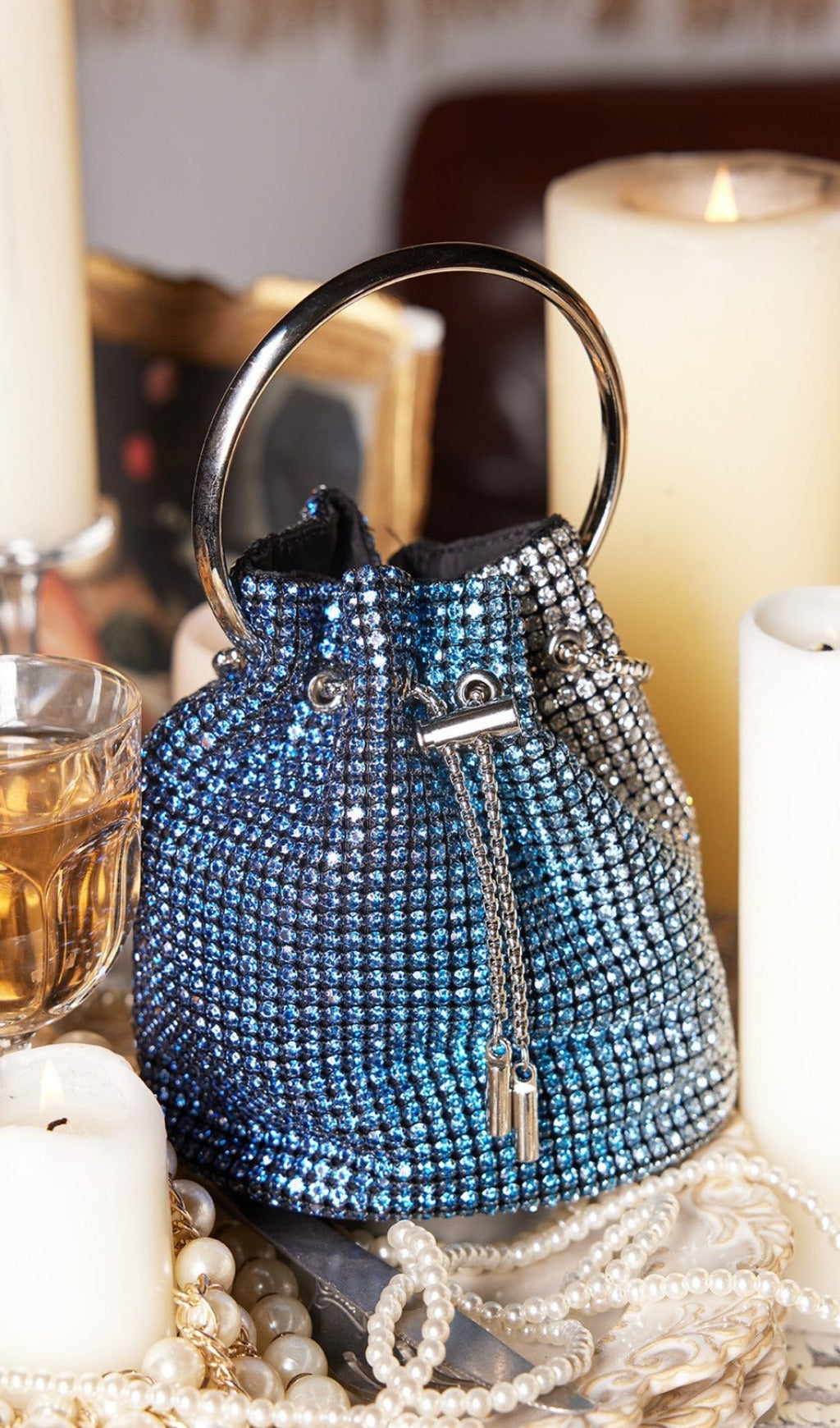Rhinestone Bucket Bag In Blue Flowering Girl