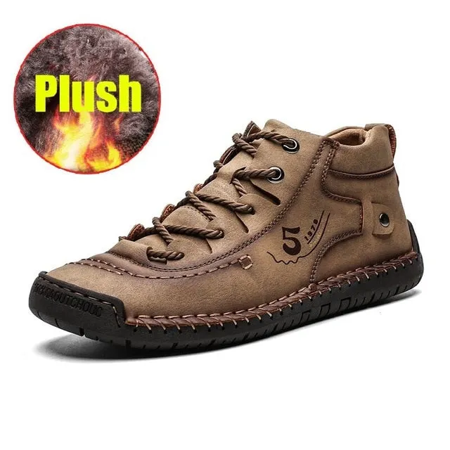 Brand Comfortable Men Ankle Boots Quality Split Leather Shoes Men's Snow Boots Winter Shoes Warm Fur Men's Boots Big Size 39-48