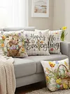 Easter Bunny Eggs Throw Pillow Covers 18x18 Inch He Is Risen Bunny Floral Eggs Farmhouse Easter Cushion Covers for Sofa Couch Bed Livingroom