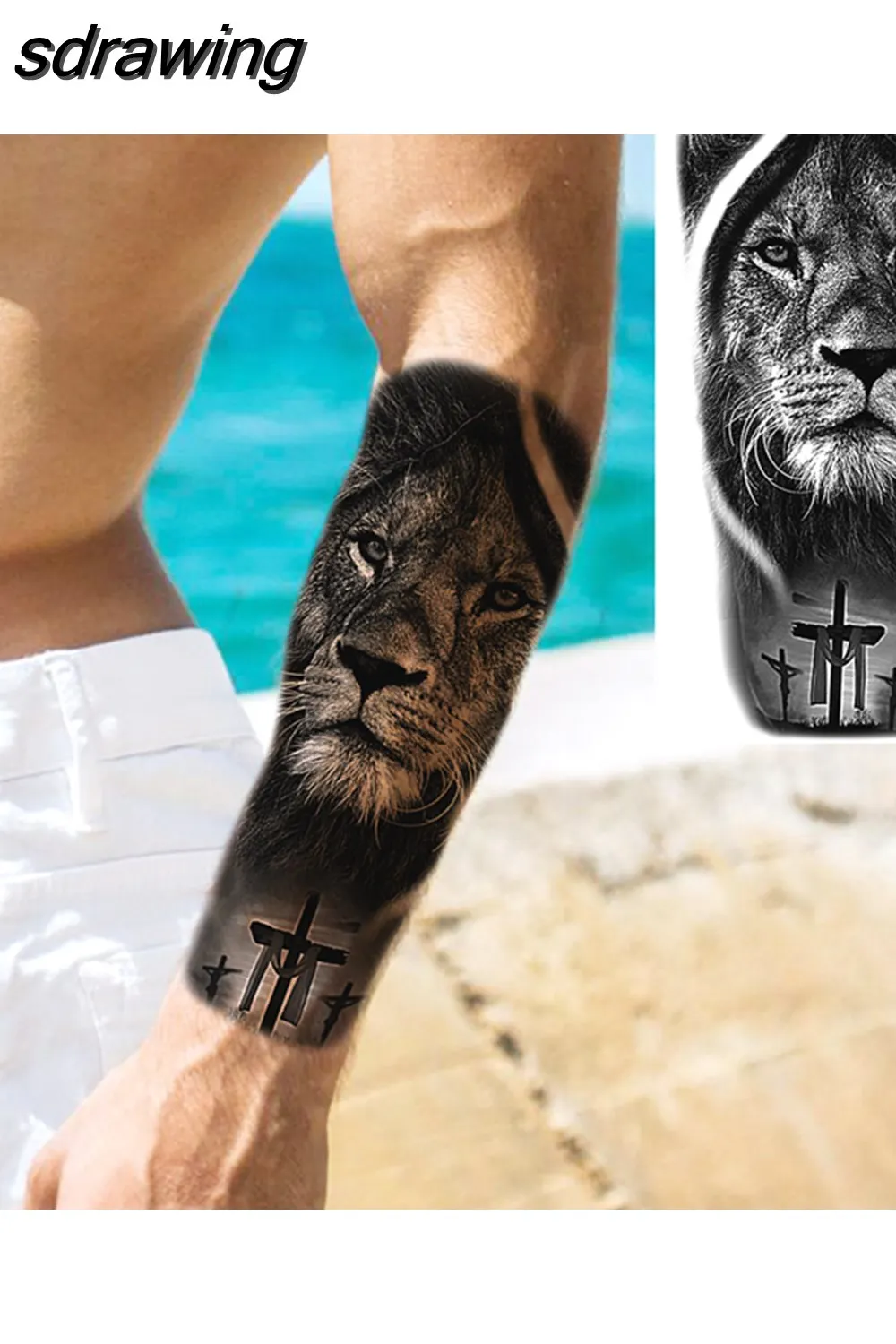 sdrawing Realistic Black Devil Temporary Tattoos For Men Adult Tiger Pirate Skeleton Vampire Fake Tattoo Forearm Scary Tatoo Joker