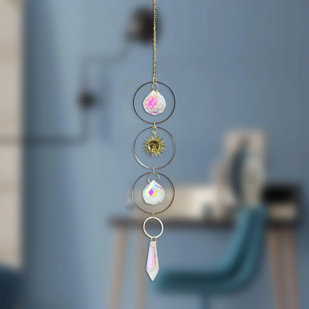 Crystal Wind Chime Star Moon Pendant Colorful Beads Hanging Drop Decor