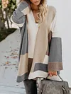 Loose Contrast Color Long Sleeve V-Neck Cardigan Sweater Outerwear