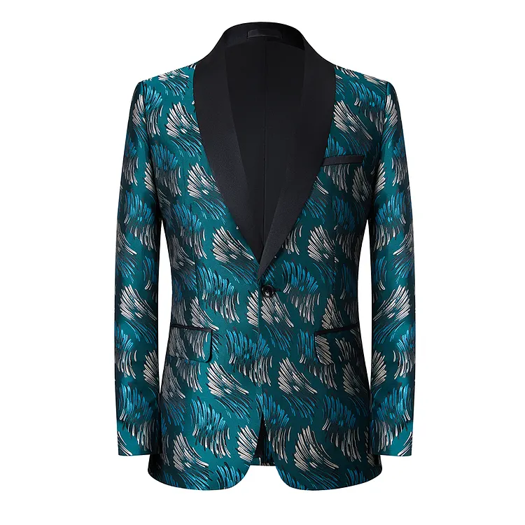 Congentium Mens Floral Suit Coats One Button Shawl Lapel Blazer for Wedding Dinner Party