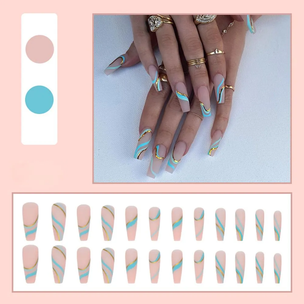 24pcs/Box Long Coffin False Nails with Dragon Pattern Design Ballerina Manicure Patches Press On Nails Full Cover Nail Tips-Nail Inspo