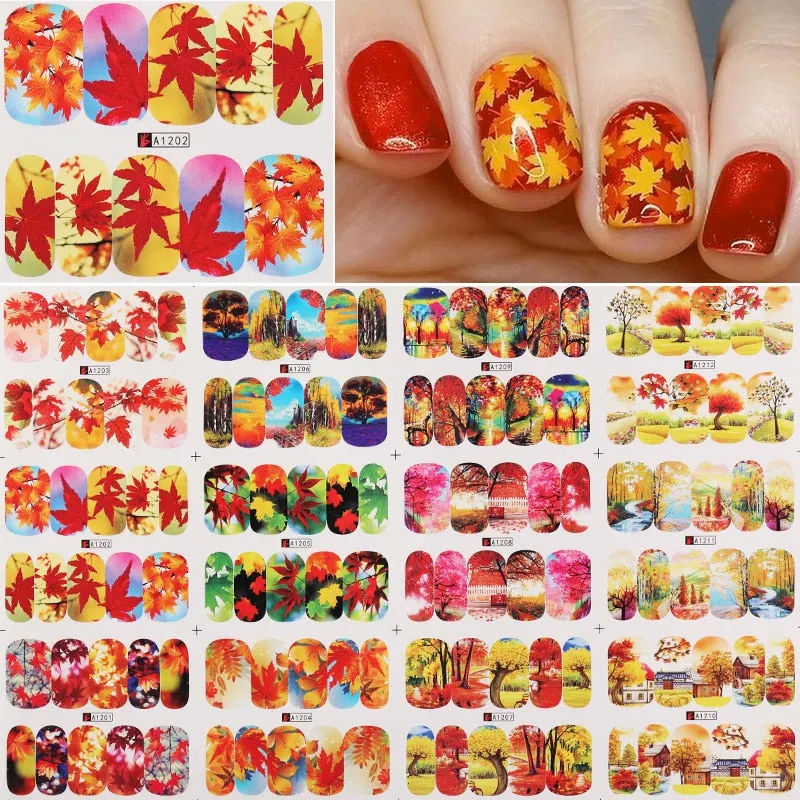 12Pcs Flower Leaf Geometric Lines Water Decals Spring Floral Butterfly Transfer Sliders Paper For Nails Decoration Manicures
