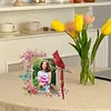 Acrylic Special Shape Cardinal and Flower Diamond Painting Picture Frame Kit