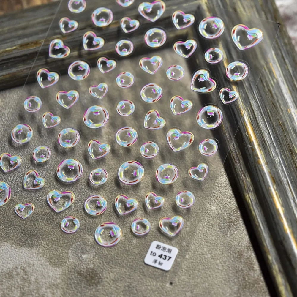 Heart & Star Bubble Cute Image Quality 3D Engraved Nail Stickers Nail Art Decorations Nail Decals Design