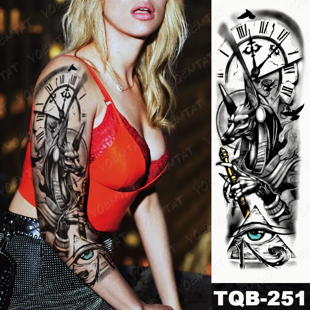 Large Arm Sleeve Tattoo Bird Crow Forest Moon Waterproof Temporary Tatto Sticker Lion Wolf Clock Body Art Full Fake Tatoo Men