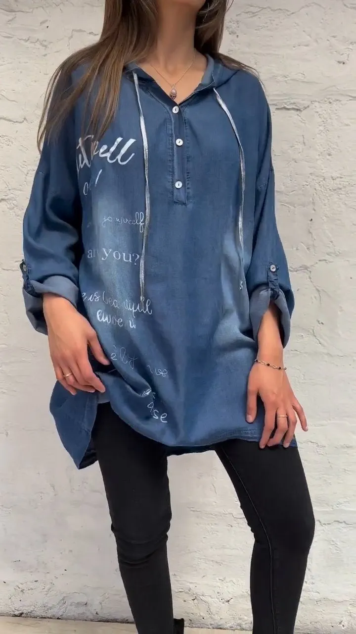 Blue Gradient Thin Denim Hooded Gown